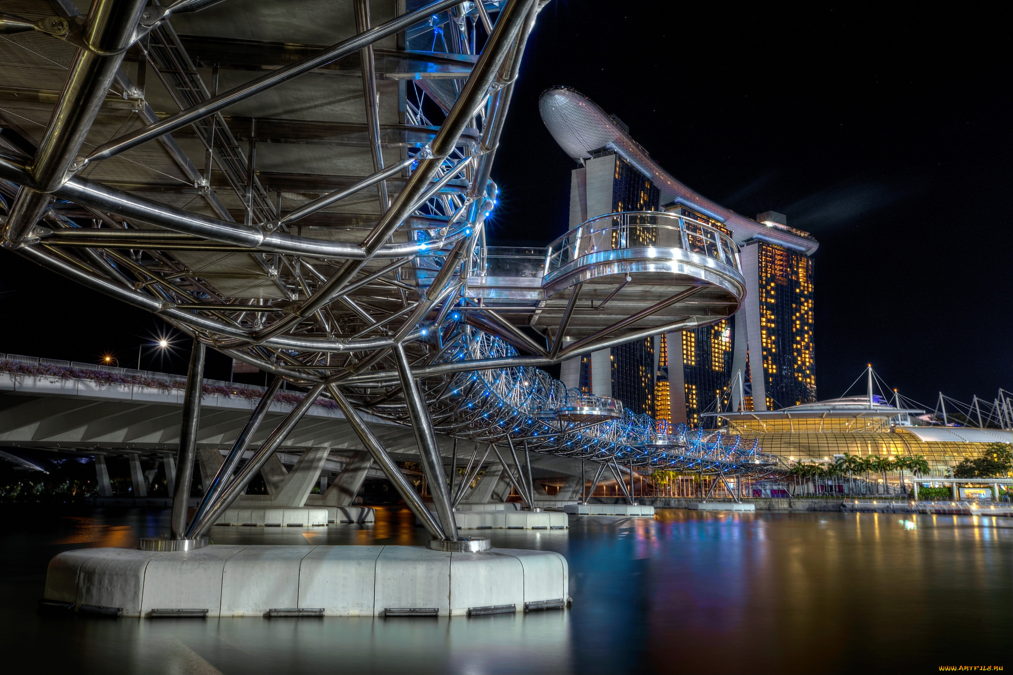 singapore - helix bridge and marina bay sands, ,  , , , , 